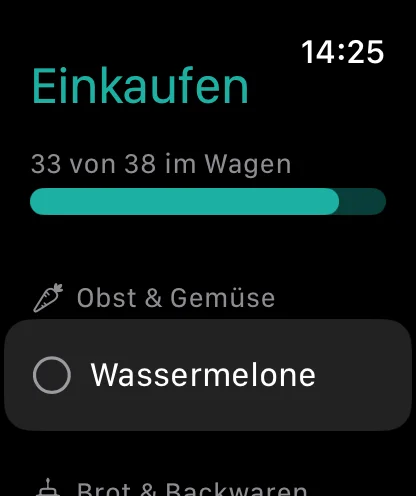 Apple Watch mit offener Einkaufsliste