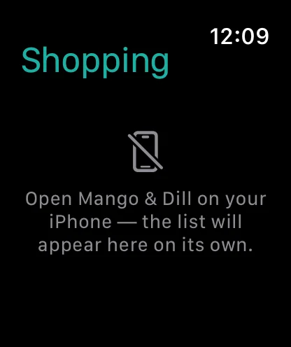Apple Watch showing the shopping list